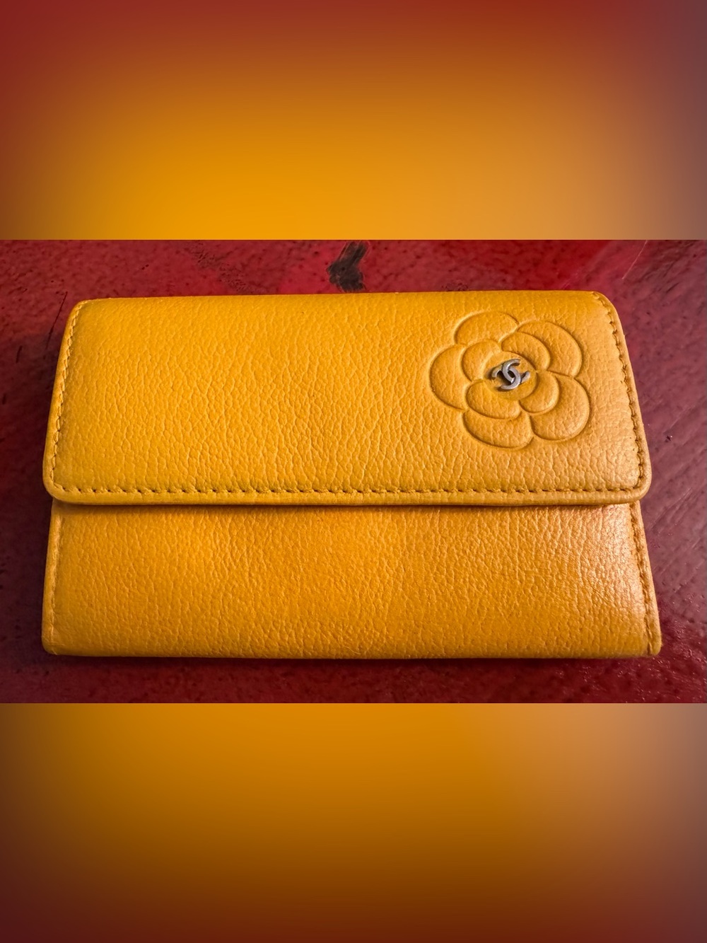 Chanel Yellow Camellia Leather Flap Card Holder Wallet with Gift Box and COA